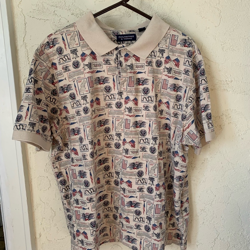 Patriotic Print Polo Shirt American flag cotton Roundtree & Yorke